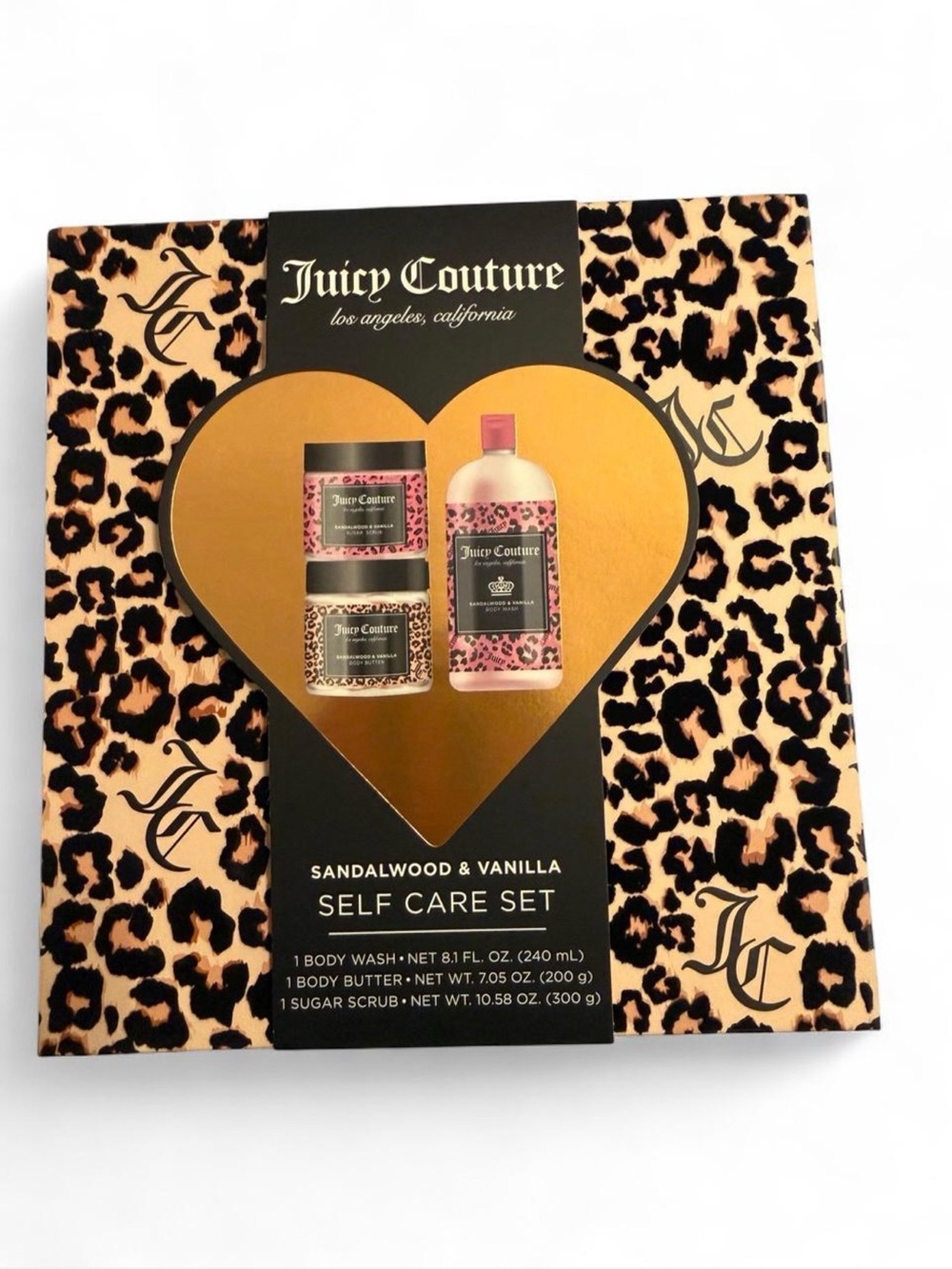 Juicy Couture Leopard Pink & Gold Sandalwood & Vanilla Self Care Set
